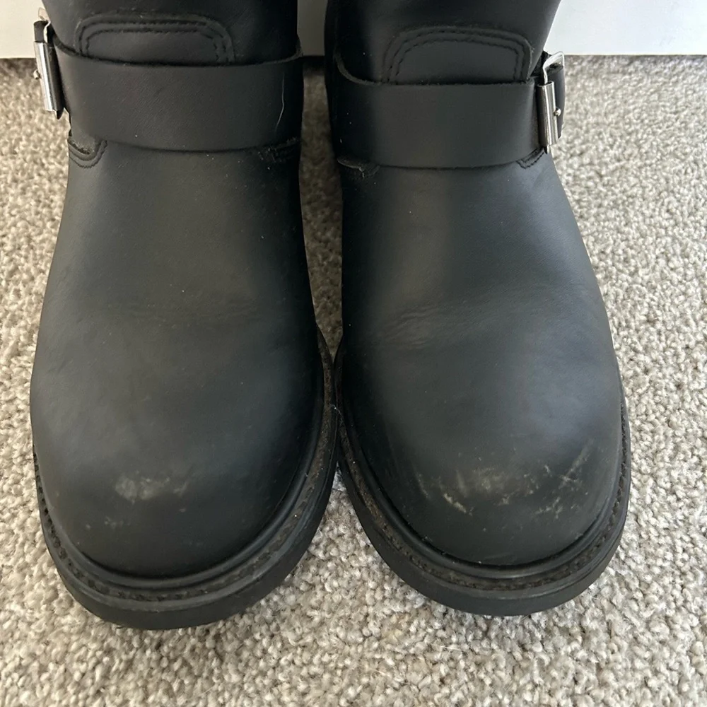 Men's Black Leather Buckle Engineer Boots - Picture 2 of 5